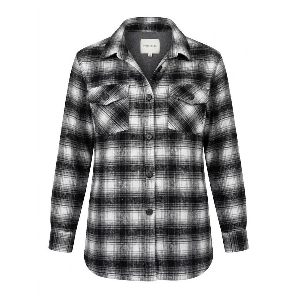 Thread and Supply Shacket Womens M Black White Plaid Shirt Jacket Cabincore Cozy
